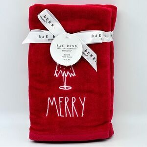 Rae Dunn Set of 2 Holiday Christmas Hand Towels, (16" x 30") (MERRY)